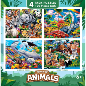 Kids Jigsaw Puzzle Set - World of Animals 4-Pack 100 Pieces